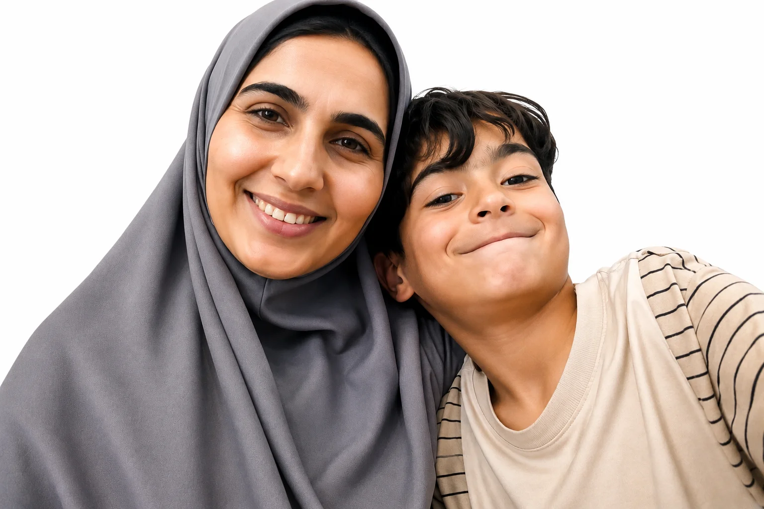 Fouzieh Zakeri and her student Makan Nasiri smiling together, the keepsake photo he asked for on Teacher’s Day